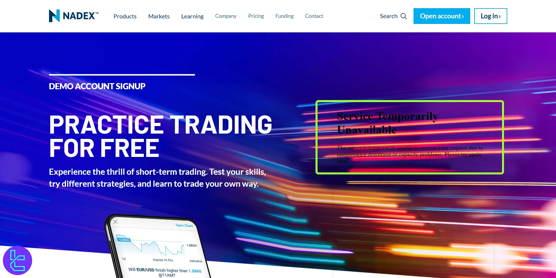 Nadex demo account isn't available