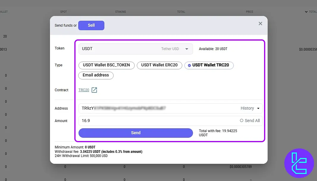 Enter LATOKEN Tether TRC20 cash out address
