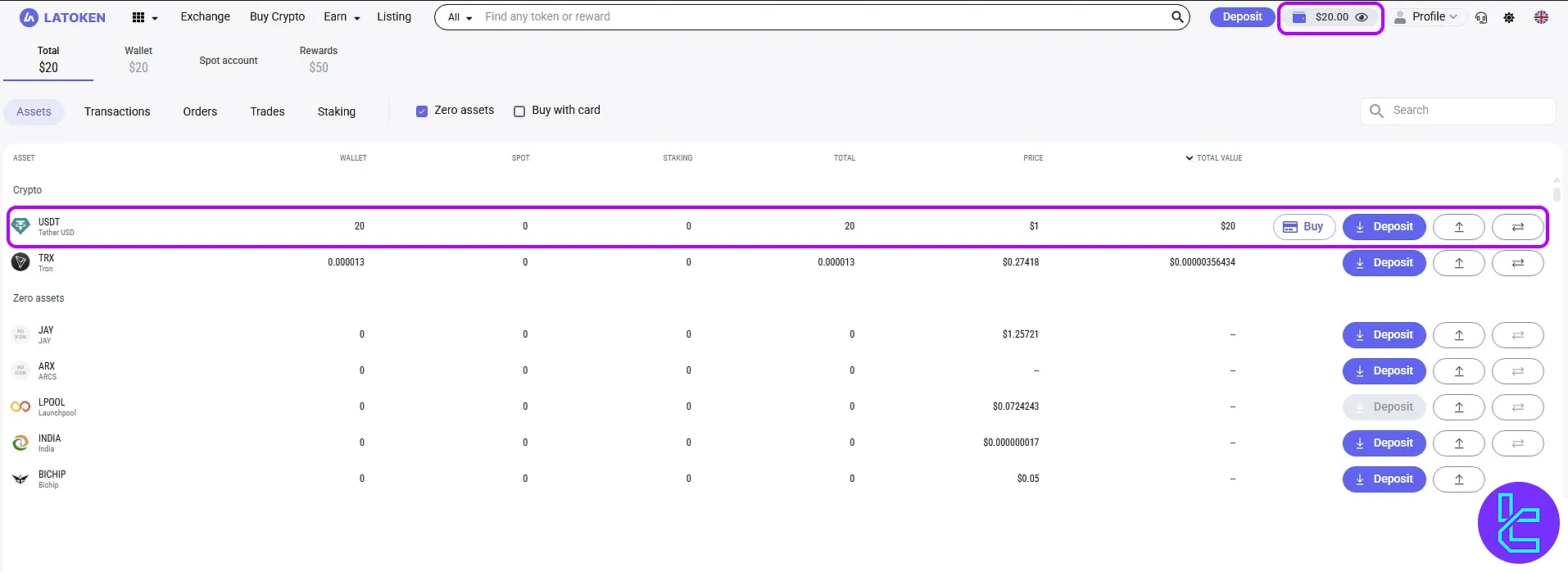 LATOKEN Tether TRC20 payout Dashboard