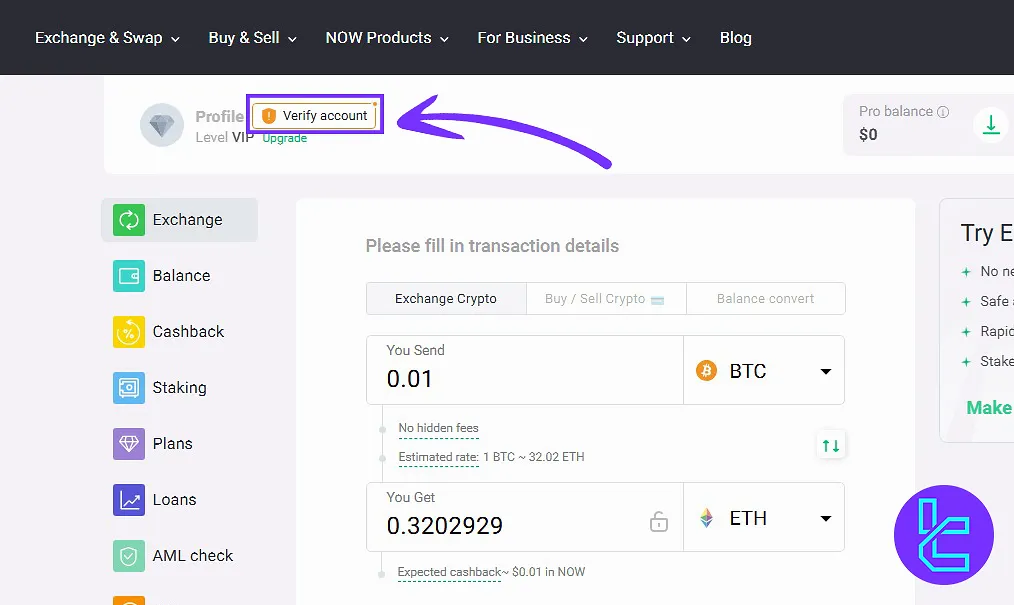 ChangeNow KYC page access
