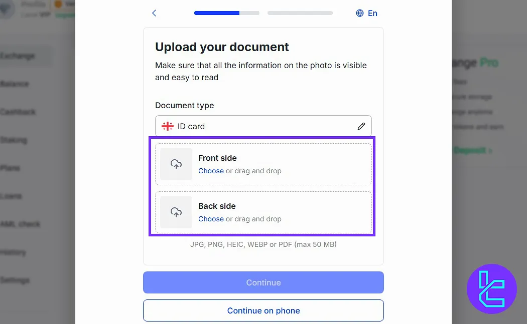 Document upload in the ChangeNow KYC process