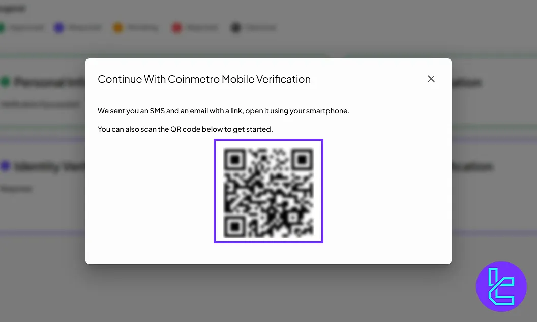 Coinmetro account verification mobile QR code