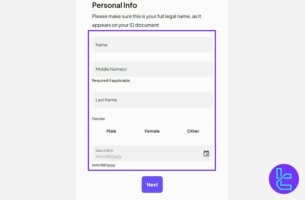 Personal info entry for Coinmetro profile verification