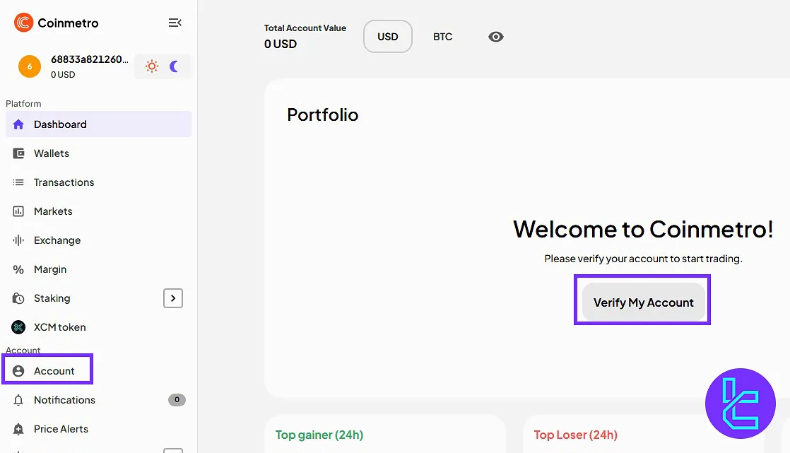 Coinmetro KYC account section