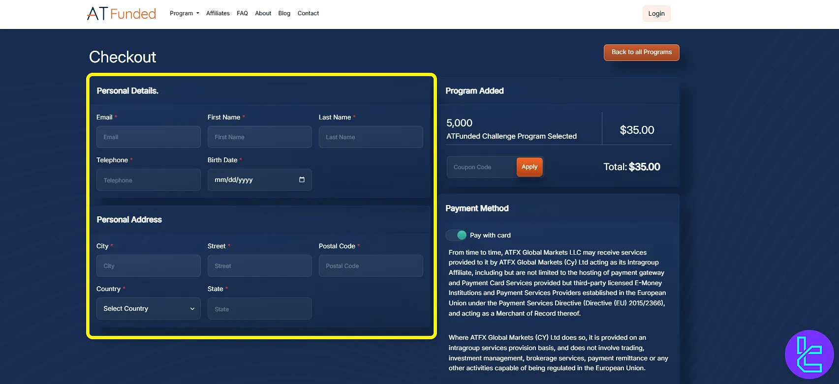 ATFunded registration form