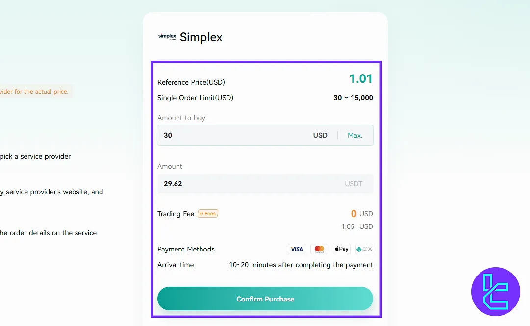 Amount entry for CoinEX Visa/Mastercard deposit