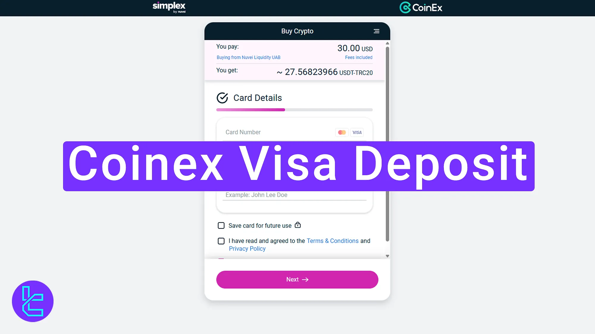 CoinEX Visa deposit