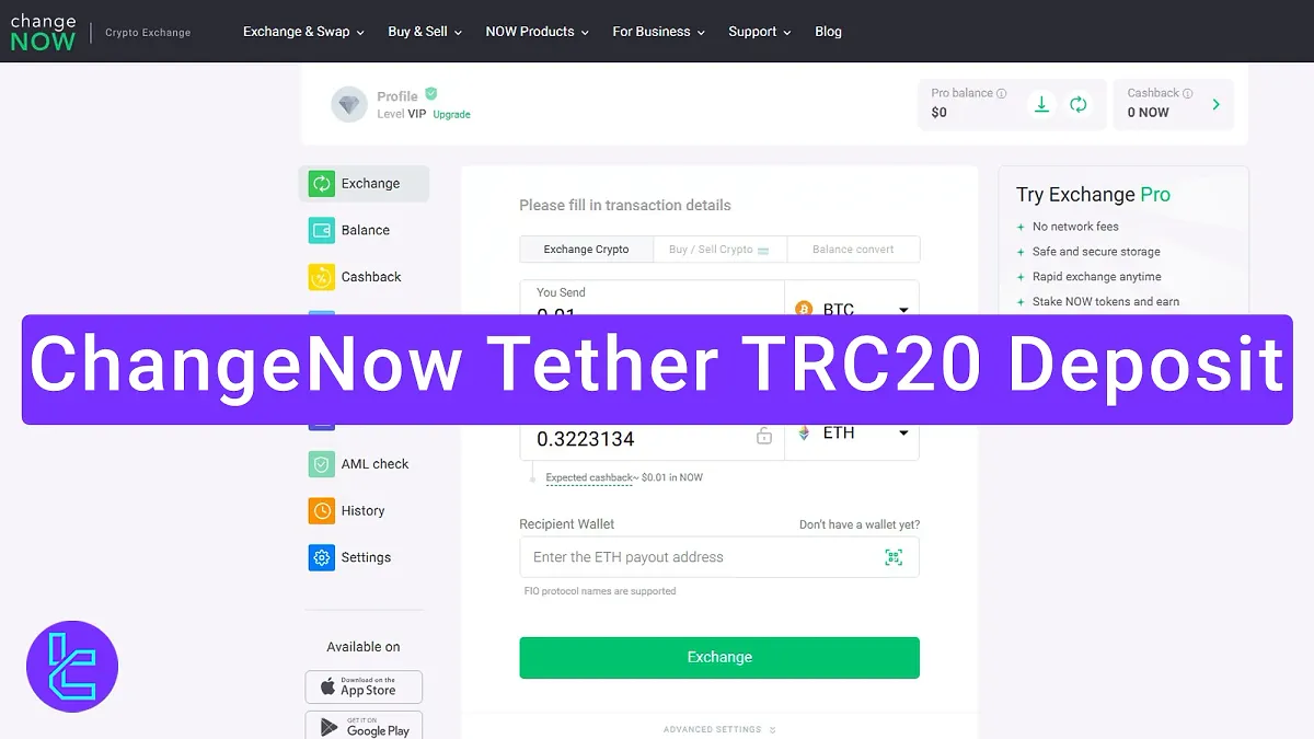 ChangeNow Tether TRC20 Deposit 2025 [Minimum Funding 31 USDT] 