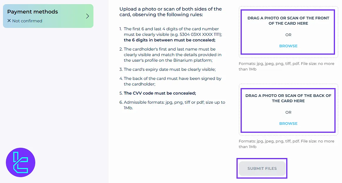 Binarium Visa and MasterCard verification