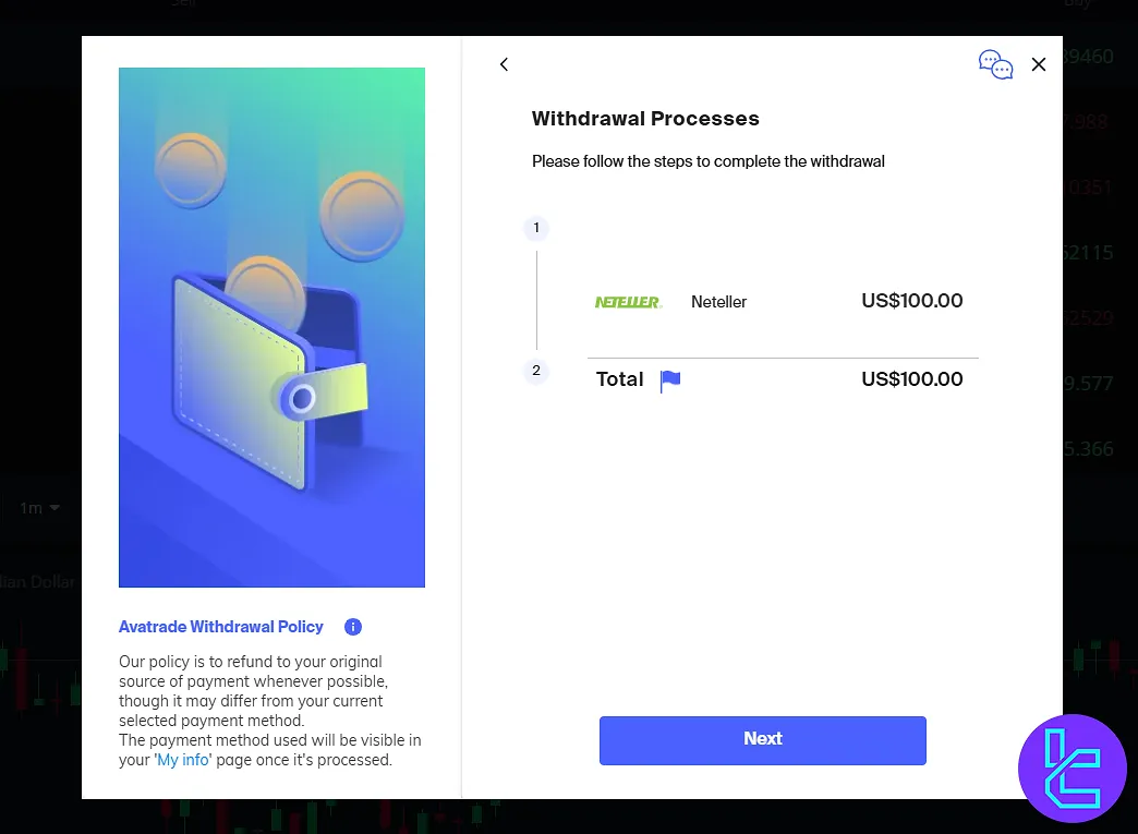 AvaTrade Neteller withdrawal page