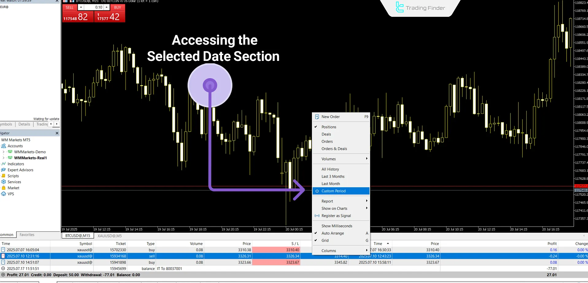 Accessing the Custom Date Range