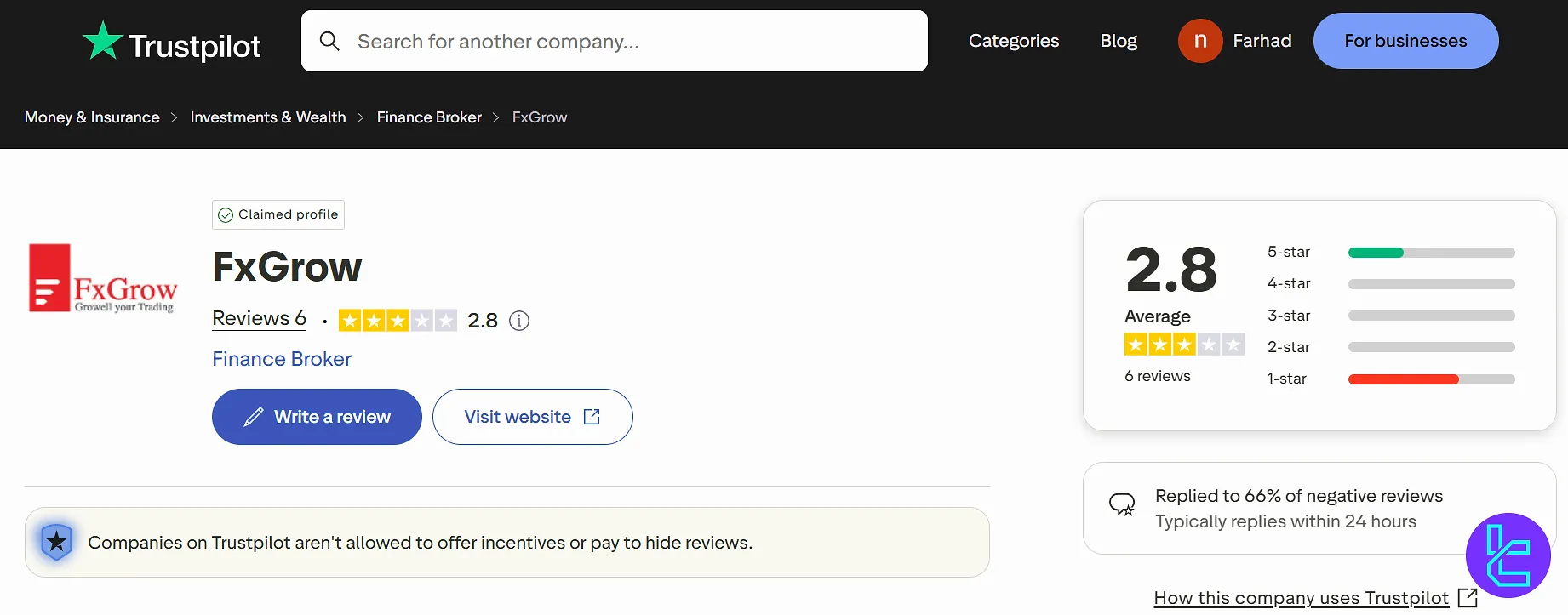 FxGrow Trustpilot