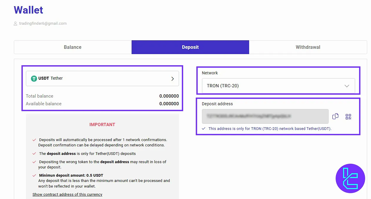 Probit USDT and Tron network selection for deposit