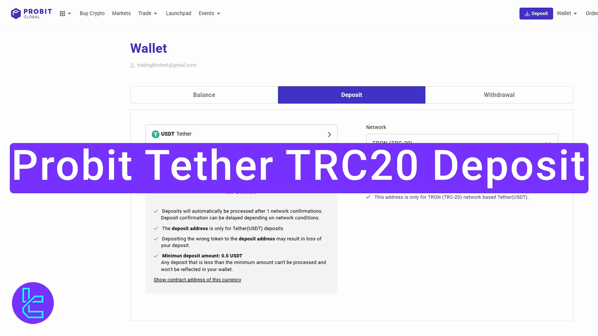 Probit Tether TRC20 Deposit 2025 [Minimum Amount 0.5 USDT] 