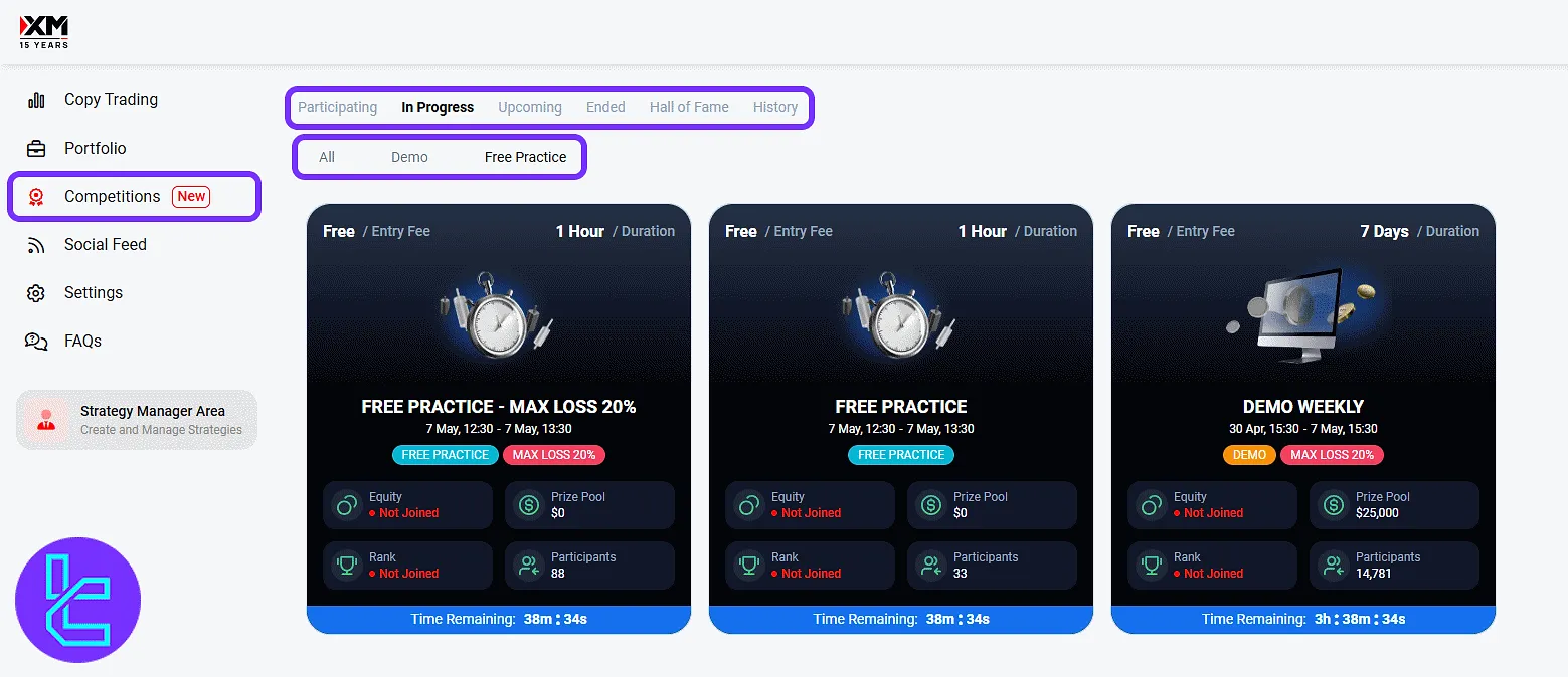XM Group social trading competition categories and progress tracker