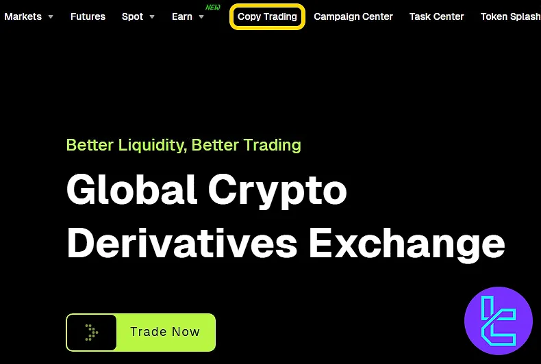 Bitunix exchange main menu copy trading entry