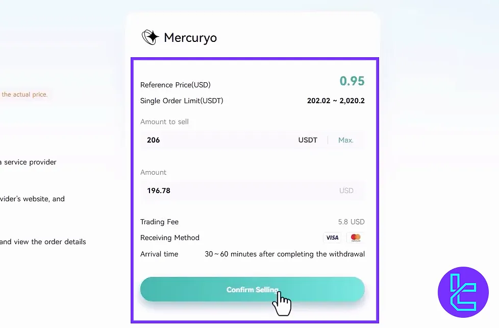 Confirming selling via Visa and MasterCard in CoinEx