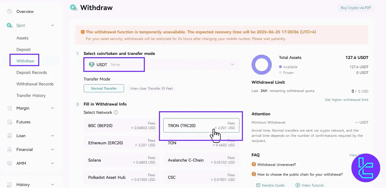 Input withdrawal info for CoinEx Visa/MasterCard withdrawal