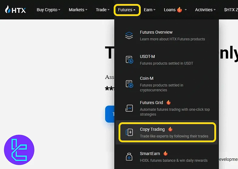 Access HTX social trading via Futures menu