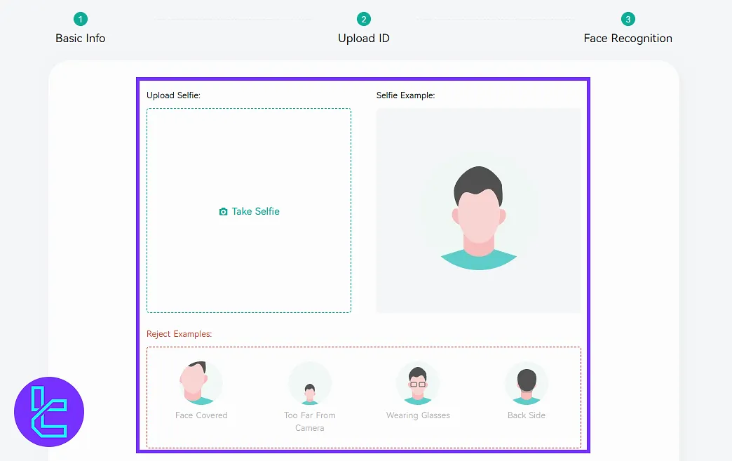 Selfie upload interface for CoinEX KYC