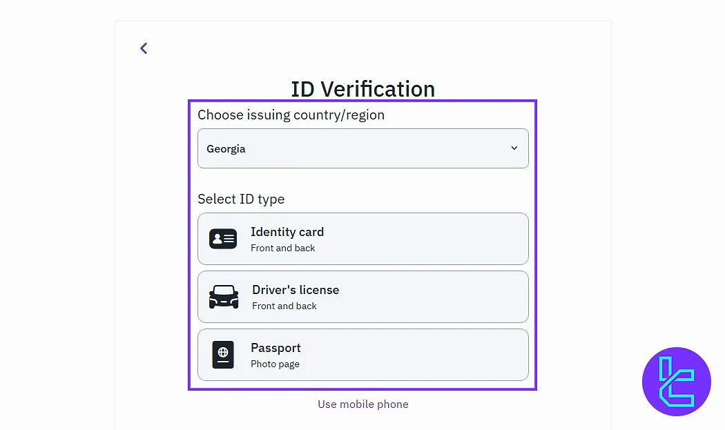 AscendEX KYC, country and document selection