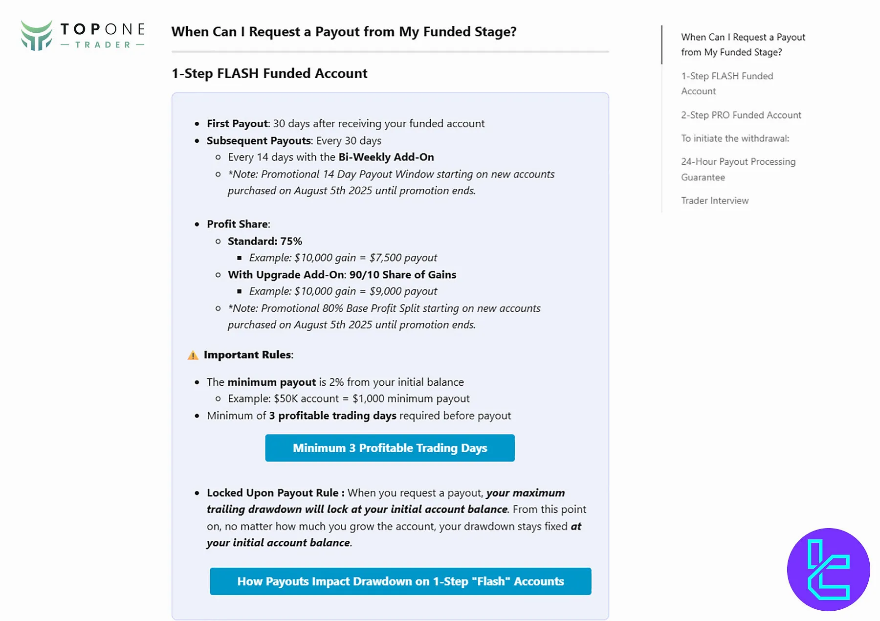 Top One Trader 1-Step Program Payouts