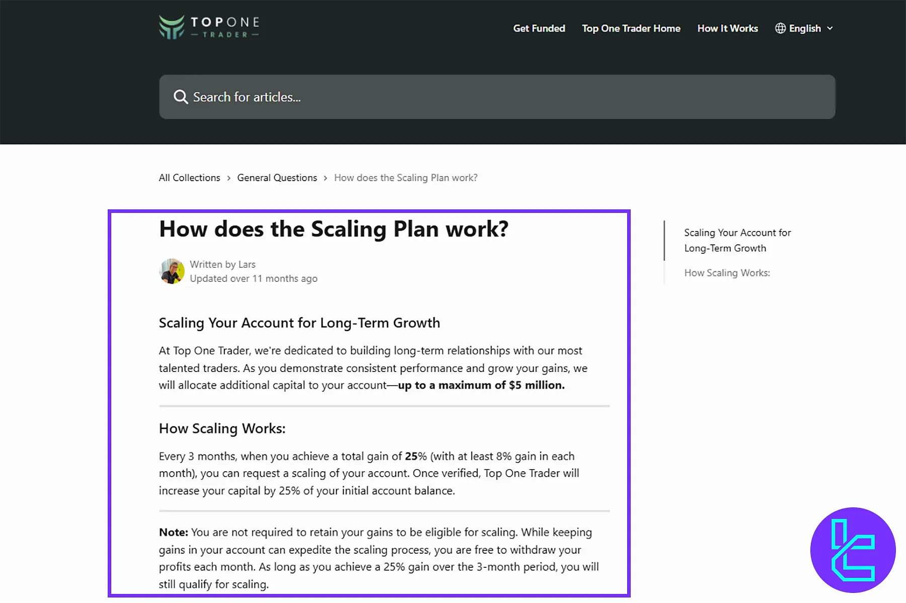Top One Trader Scaling Plan