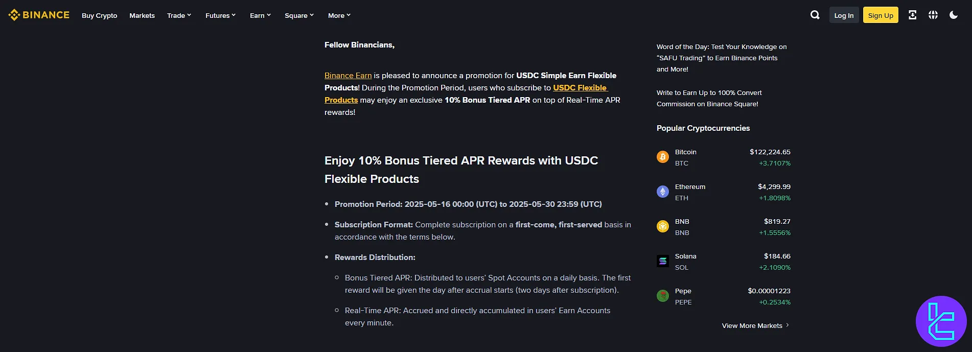 Binance 10% Bonus Tiered APR Rewards