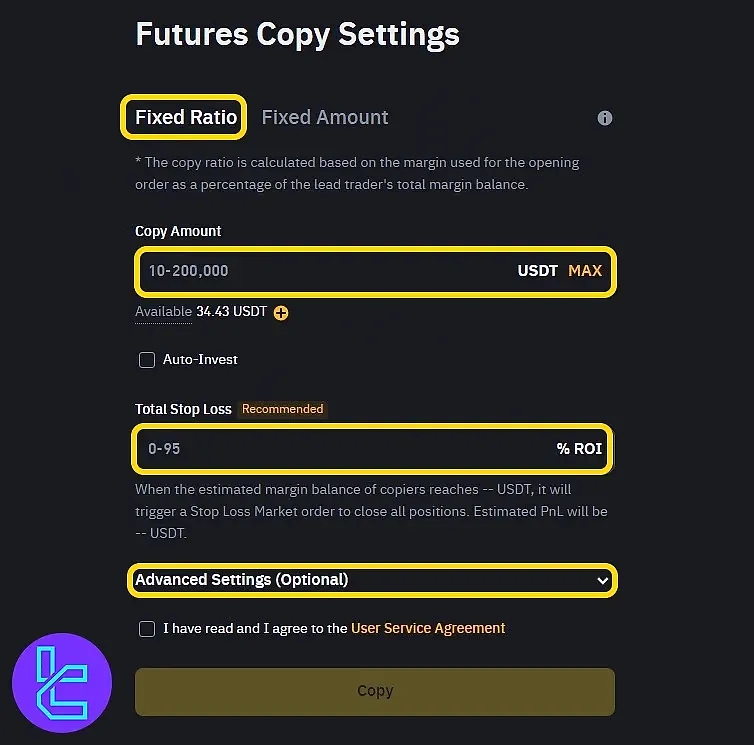 Customizing the Binance copy trading settings