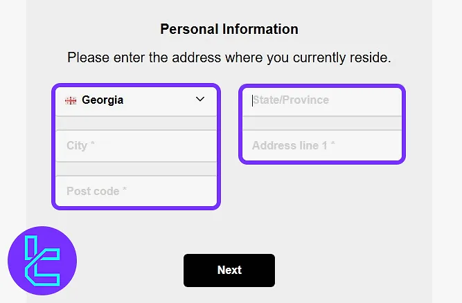 Paybis address form entry in the KYC process