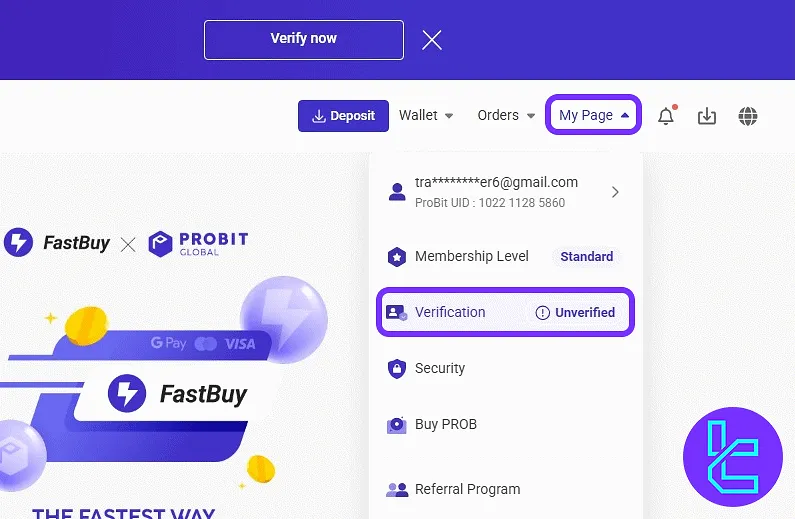 ProBit identity menu access from "My Page" section