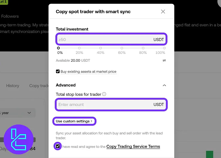 OKX mirror trading investment amount and stop loss configuration