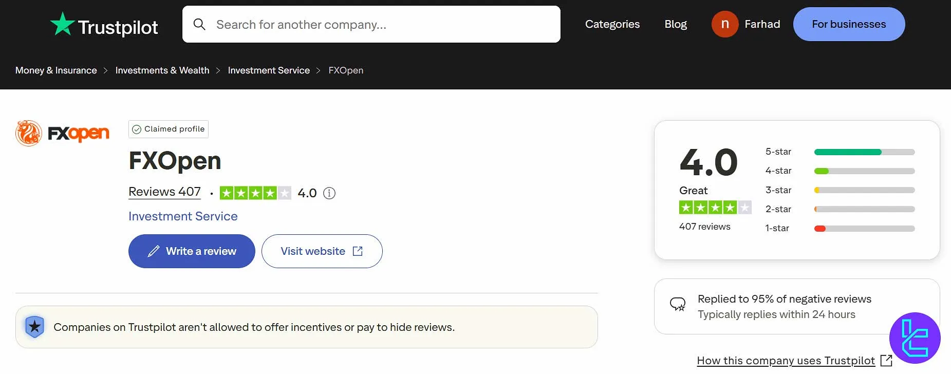 FXOpen Trustpilot