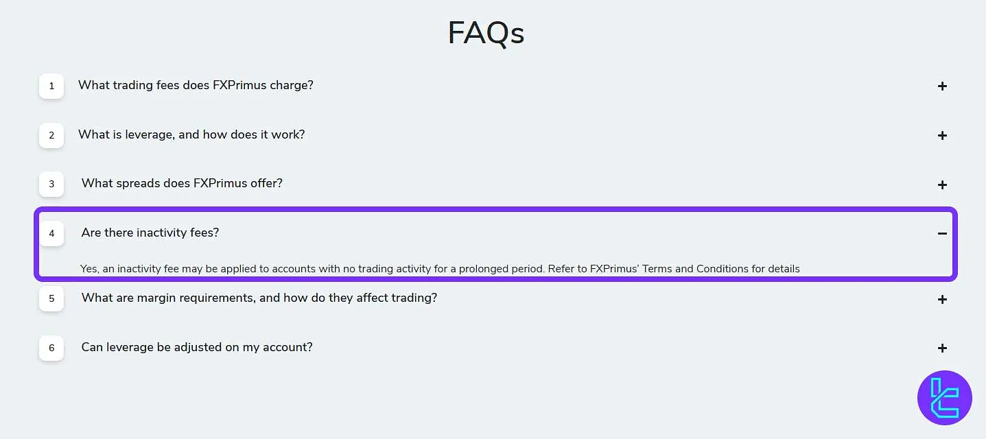 FXPrimus inactivity fee