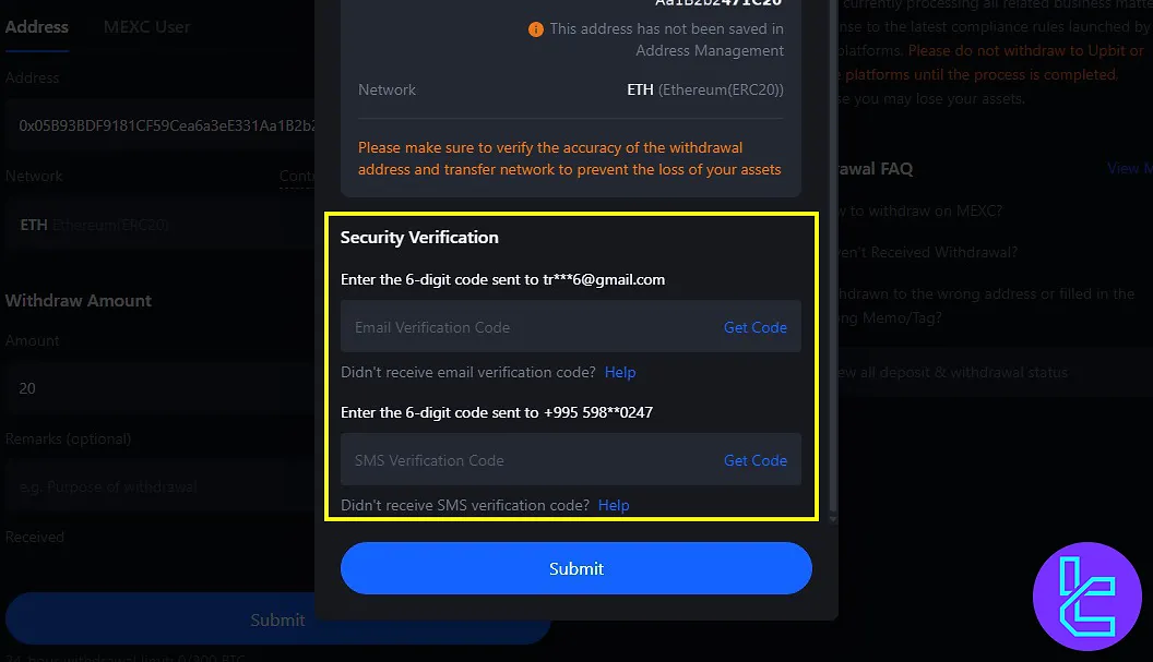 USDT ERC20 withdrawal confirmation on MEXC