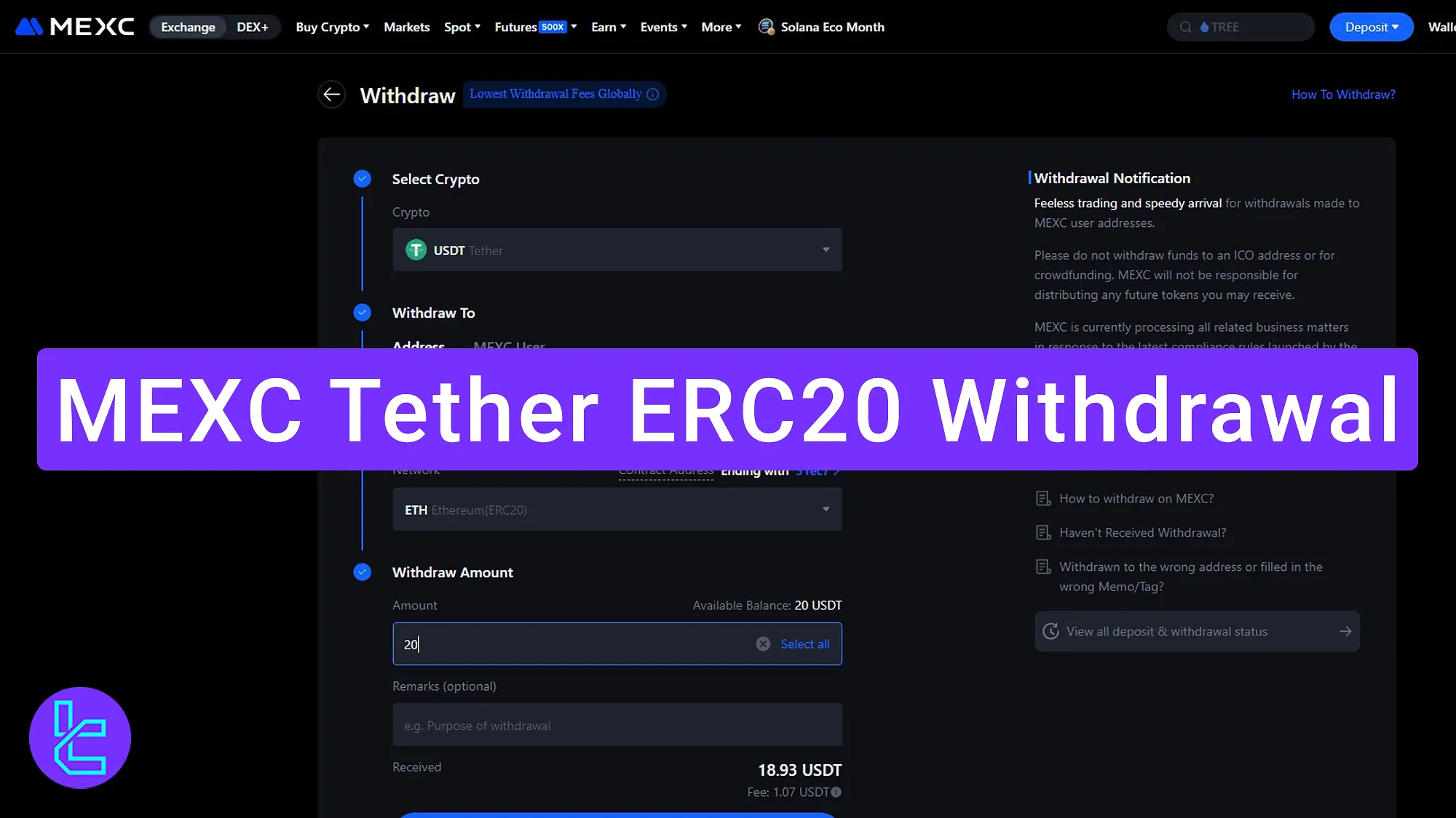 MEXC Tether ERC20 Withdrawal - Email & SMS Confirmation Required [4 Steps] 2025