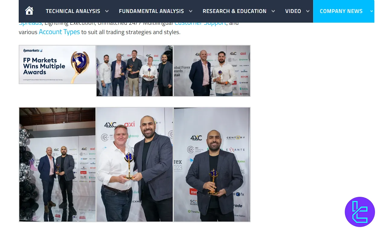 CEO of FP Markets receiving a financial industry award