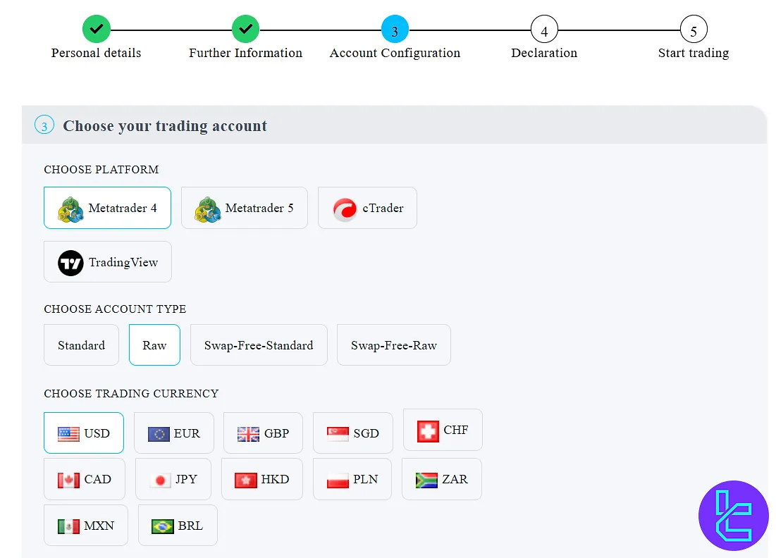 Account details form on the broker’s registration page