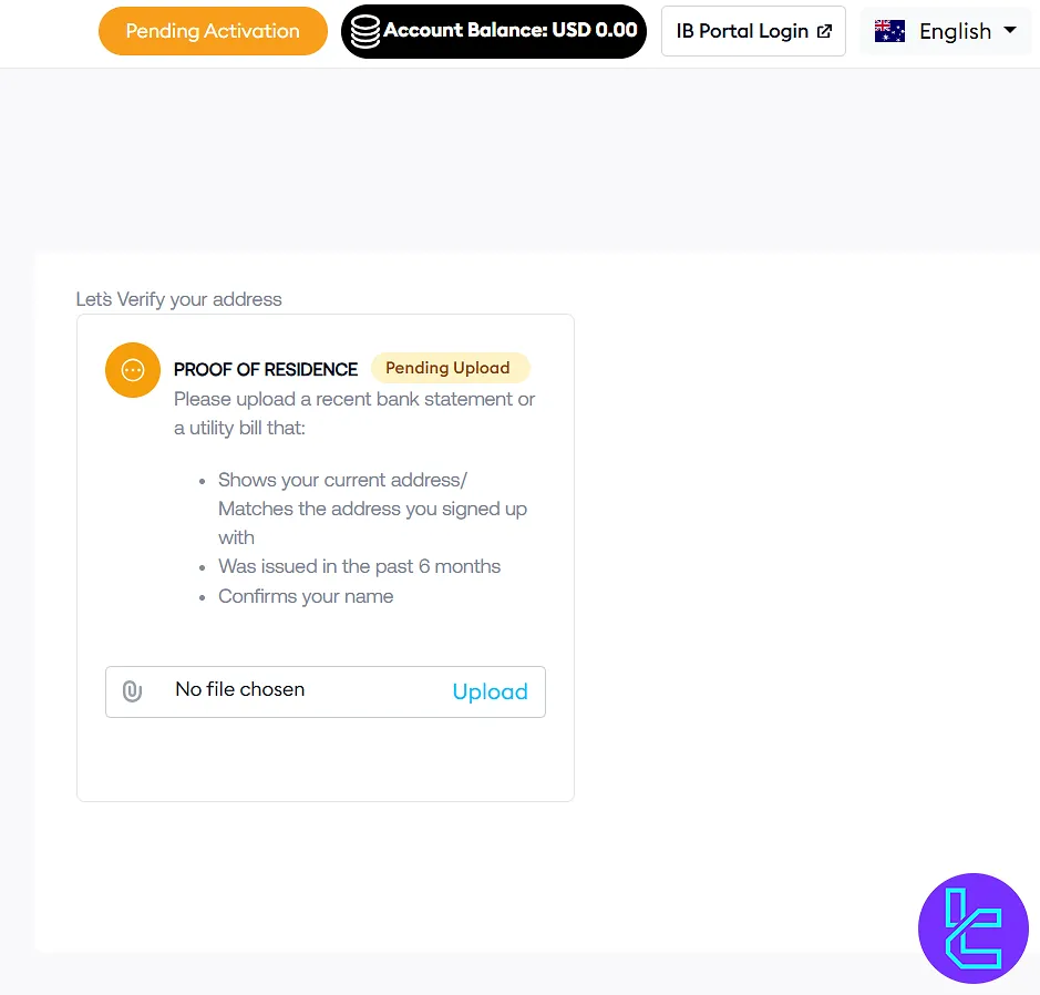 Identity document upload section on the broker’s registration page