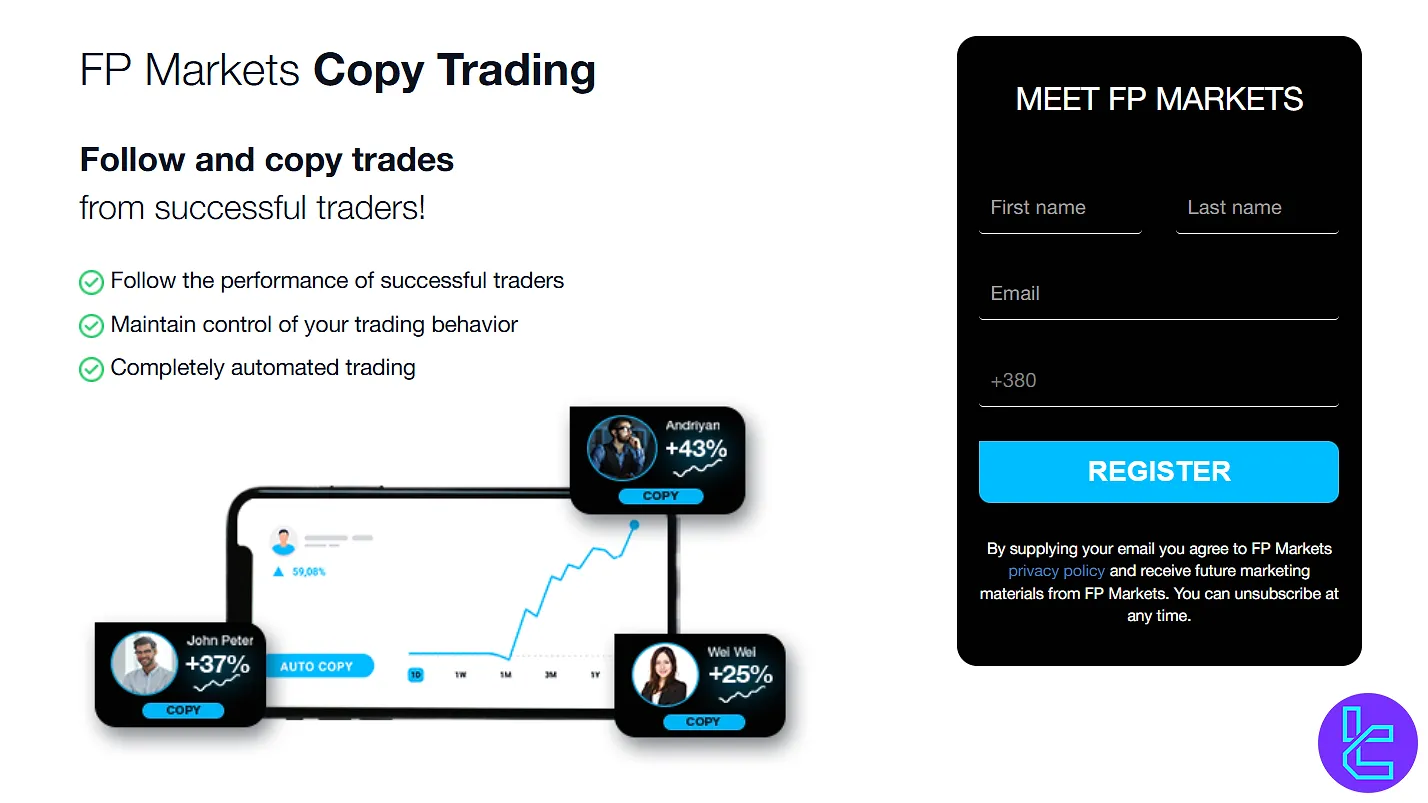 FP Markets copy trading feature page