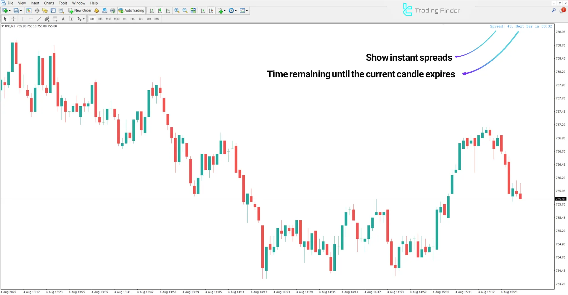 View of the Candle Time and Spread Indicator