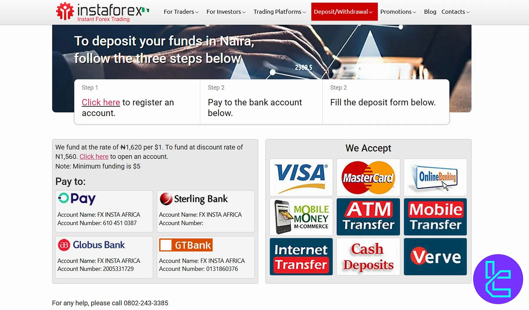 InstaForex NG Deposit Methods