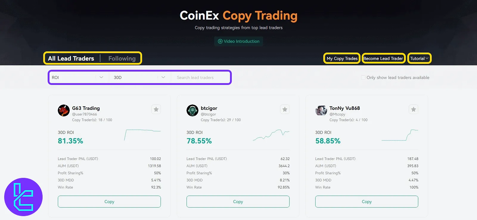 Navigating to CoinEx social trading platform via the "Futures" dropdown
