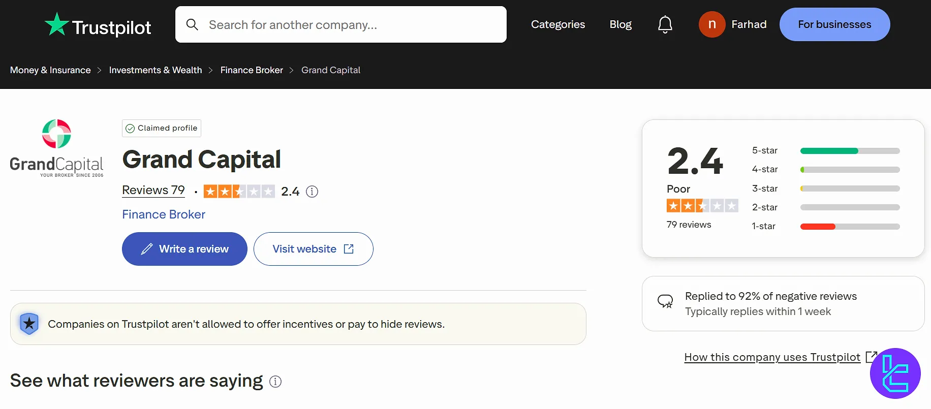 Grand Capital Trustpilot