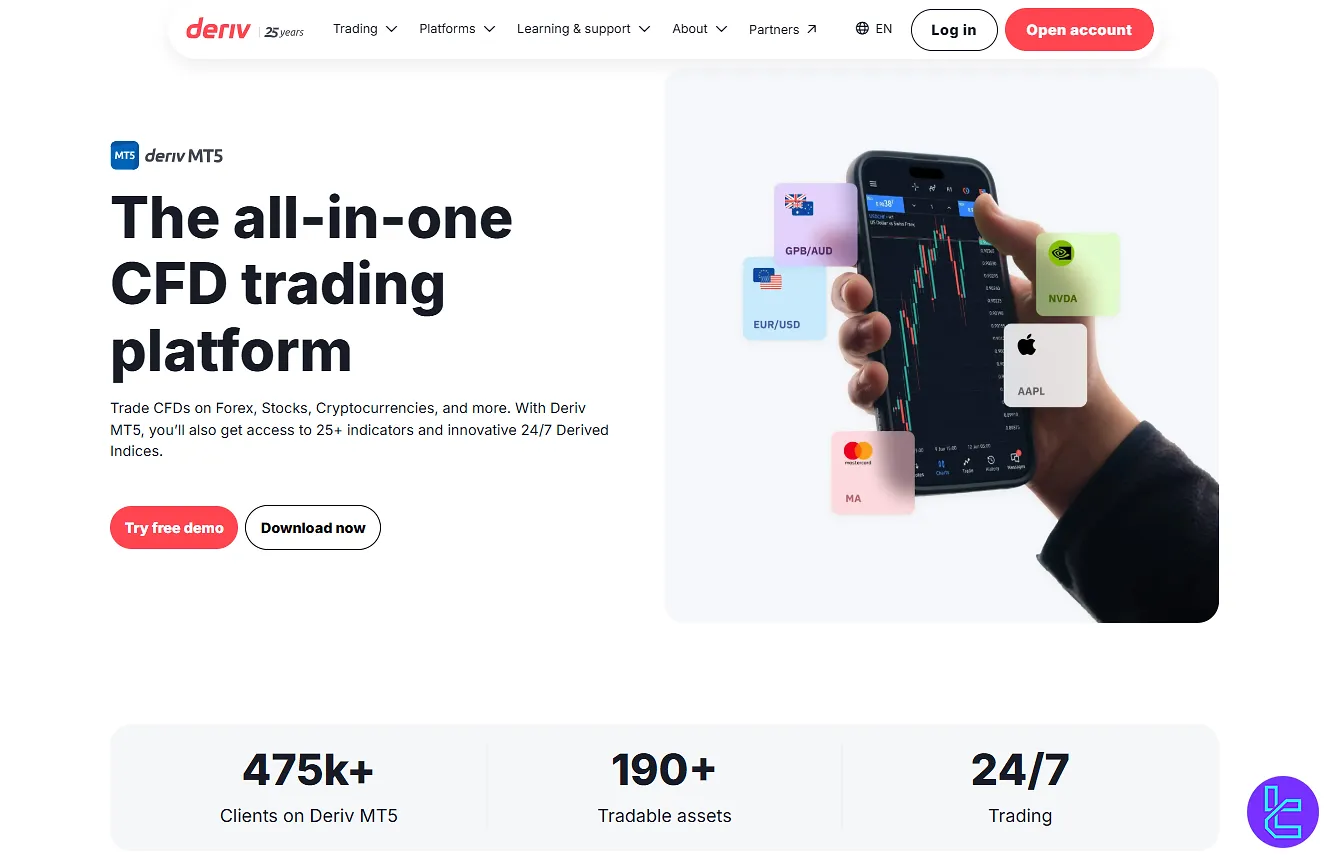 Deriv MetaTrader 5 download page