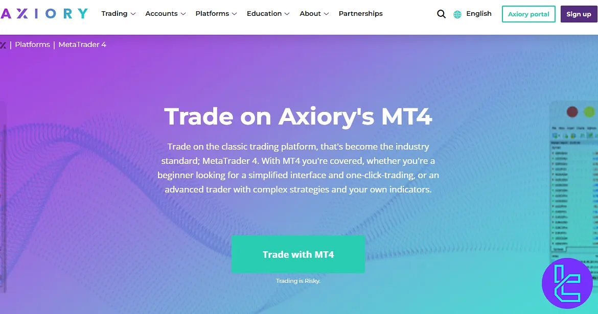Axiory MetaTrader 4 download page