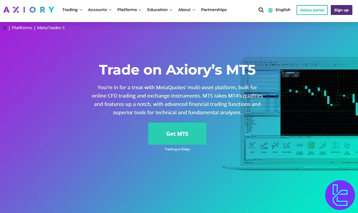 Axiory MetaTrader 5 download page