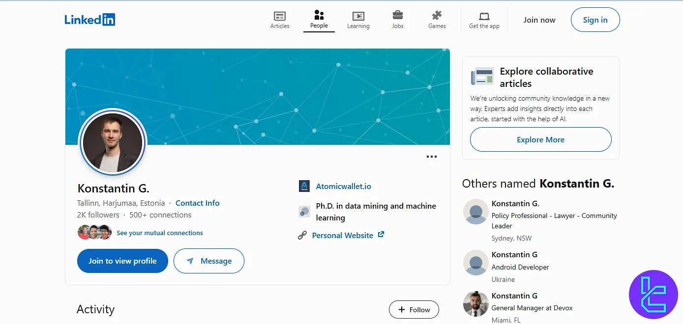 Changelly founder Linkdin page