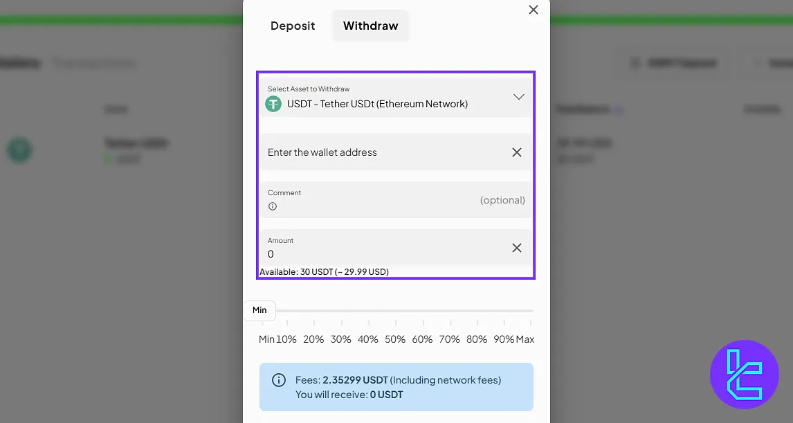 Coinmetro USDT ERC20 withdrawal details