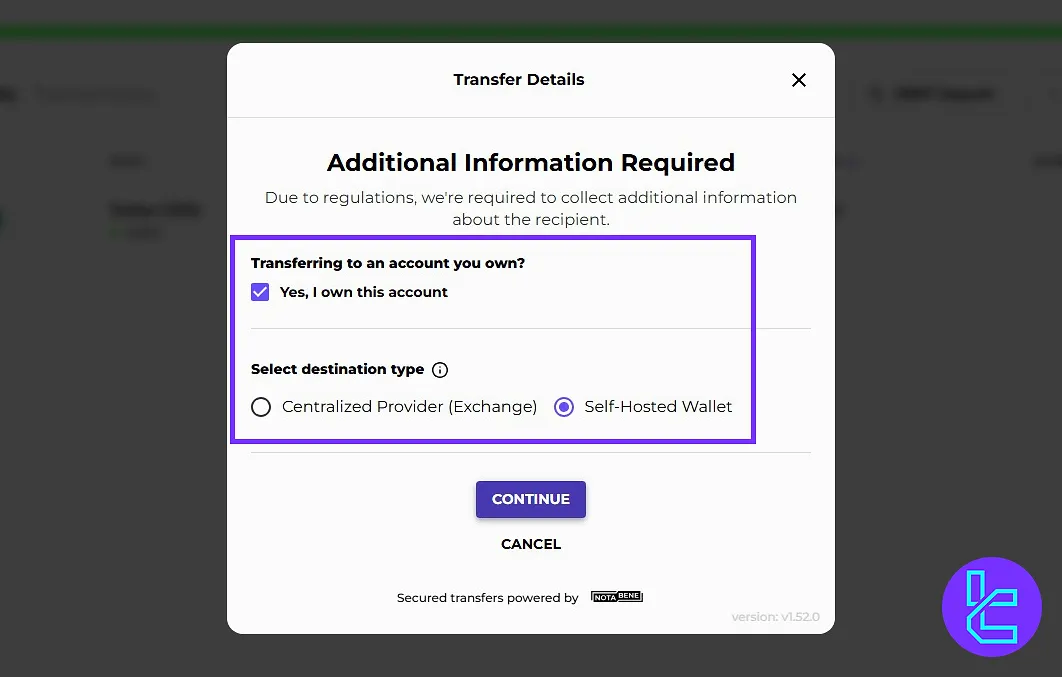 Recipient information for Coinmetro USDT ERC20 withdrawal